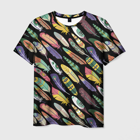 Мужская футболка 3D с принтом Feathers 2022 в Белгороде, 100% полиэфир | прямой крой, круглый вырез горловины, длина до линии бедер | color | cool | fashion | feather | hipster | круто | мода | перо | хипстер | цвет