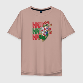 Мужская футболка хлопок Oversize с принтом Ho Ho Ho в Новосибирске, 100% хлопок | свободный крой, круглый ворот, “спинка” длиннее передней части | tom and jerry | vdkimel | warner bros | дед мороз | подарок | санта клаус | том и джерри