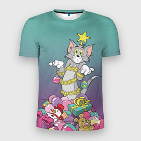 Мужская футболка 3D спортивная с принтом Tom and Jerry , 100% полиэстер с улучшенными характеристиками | приталенный силуэт, круглая горловина, широкие плечи, сужается к линии бедра | tom and jerry | vdkimel | warner bros | гирлянда | елка | подарки | том и джерри