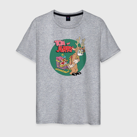 Мужская футболка хлопок с принтом Tom and Jerry в Новосибирске, 100% хлопок | прямой крой, круглый вырез горловины, длина до линии бедер, слегка спущенное плечо. | tom and jerry | vdkimel | warner bros | новый год | олень | подарки | сани | санта клаус | том и джерри