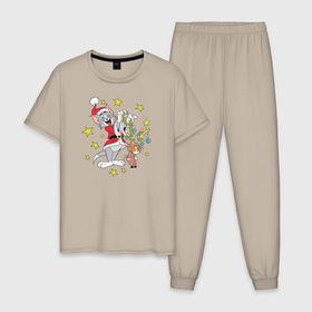 Мужская пижама хлопок с принтом Tom and Jerry в Екатеринбурге, 100% хлопок | брюки и футболка прямого кроя, без карманов, на брюках мягкая резинка на поясе и по низу штанин
 | tom and jerry | vdkimel | warner bros | том и джерри