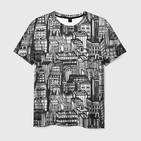Мужская футболка 3D с принтом Бесконечный город в Кировске, 100% полиэфир | прямой крой, круглый вырез горловины, длина до линии бедер | город | дом | карикатура | паттерн | улица | черный