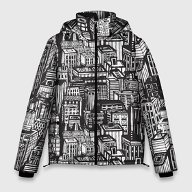 Мужская зимняя куртка 3D с принтом Бесконечный город в Санкт-Петербурге, верх — 100% полиэстер; подкладка — 100% полиэстер; утеплитель — 100% полиэстер | длина ниже бедра, свободный силуэт Оверсайз. Есть воротник-стойка, отстегивающийся капюшон и ветрозащитная планка. 

Боковые карманы с листочкой на кнопках и внутренний карман на молнии. | город | дом | карикатура | паттерн | улица | черный