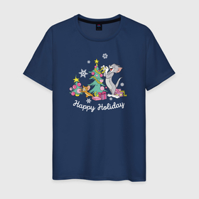 Мужская футболка хлопок с принтом Tom and Jerry в Тюмени, 100% хлопок | прямой крой, круглый вырез горловины, длина до линии бедер, слегка спущенное плечо. | tom and jerry | vdkimel | warner bros | том и джерри