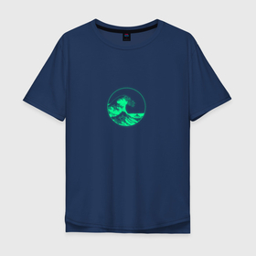 Мужская футболка хлопок Oversize с принтом Большая волна (неон) в Тюмени, 100% хлопок | свободный крой, круглый ворот, “спинка” длиннее передней части | neon | арт | большая волна | искусство | картина | море | неон | пейзаж | природа | свет | светящийся