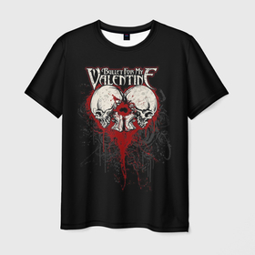 Мужская футболка 3D с принтом Bullet for my valentine в Екатеринбурге, 100% полиэфир | прямой крой, круглый вырез горловины, длина до линии бедер | bullet for my valentine | гот | кровь | на английском | надпись | рок | ужас | хорор | череп | черепа | шрифт