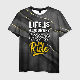 Мужская футболка 3D с принтом Жизнь - это путешествие в Курске, 100% полиэфир | прямой крой, круглый вырез горловины, длина до линии бедер | Тематика изображения на принте: жизнь | надпись | путешествие | путь | черная