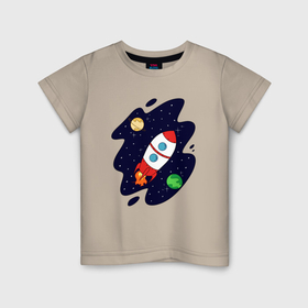 Детская футболка хлопок с принтом Космос , 100% хлопок | круглый вырез горловины, полуприлегающий силуэт, длина до линии бедер | Тематика изображения на принте: звёзды | космос | планеты | ракета