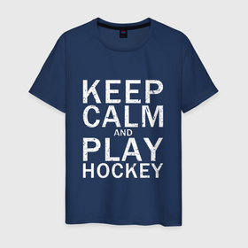 Мужская футболка хлопок с принтом K.C.a. Play Hockey в Курске, 100% хлопок | прямой крой, круглый вырез горловины, длина до линии бедер, слегка спущенное плечо. | and | calm | hockey | ice | keep | play | sport | sports | и | играй | сохраняй | спокойствие | спорт | хокей | хоккей
