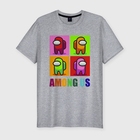 Мужская футболка хлопок Slim с принтом Among us rainbow в Курске, 92% хлопок, 8% лайкра | приталенный силуэт, круглый вырез ворота, длина до линии бедра, короткий рукав | among | us | амонг ас | нас | среди