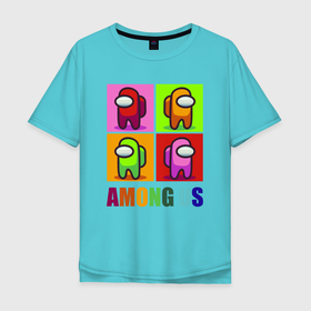 Мужская футболка хлопок Oversize с принтом Among us rainbow в Санкт-Петербурге, 100% хлопок | свободный крой, круглый ворот, “спинка” длиннее передней части | among | us | амонг ас | нас | среди