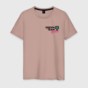 Мужская футболка хлопок с принтом Dream Team logo в Тюмени, 100% хлопок | прямой крой, круглый вырез горловины, длина до линии бедер, слегка спущенное плечо. | blogger | bloggers | dream team | dream team house | dreamteam | dth | tik tok | tik tok house | блогер | блогеры | тик ток | тиктокеры