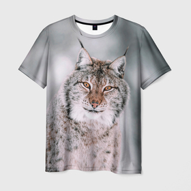Мужская футболка 3D с принтом Рысь в Петрозаводске, 100% полиэфир | прямой крой, круглый вырез горловины, длина до линии бедер | cat | животные | звири | кис | киска | кот | котейка | котик | коты | котяра | кошка | кошки | природа | рысь