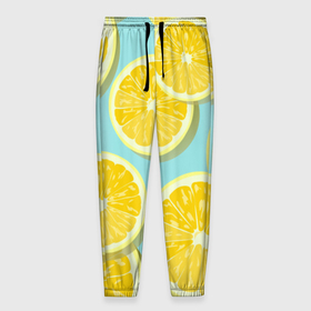 Мужские брюки 3D с принтом лимончики в Белгороде, 100% полиэстер | манжеты по низу, эластичный пояс регулируется шнурком, по бокам два кармана без застежек, внутренняя часть кармана из мелкой сетки | еда | лимон | фрукты | цитрусы