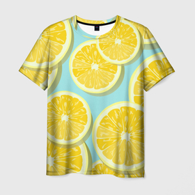 Мужская футболка 3D с принтом лимончики в Курске, 100% полиэфир | прямой крой, круглый вырез горловины, длина до линии бедер | Тематика изображения на принте: еда | лимон | фрукты | цитрусы