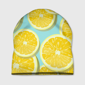 Шапка 3D с принтом лимончики в Екатеринбурге, 100% полиэстер | универсальный размер, печать по всей поверхности изделия | еда | лимон | фрукты | цитрусы