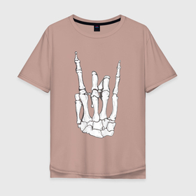 Мужская футболка хлопок Oversize с принтом Рок до самого конца , 100% хлопок | свободный крой, круглый ворот, “спинка” длиннее передней части | арт | знак | коза | кости | кость | палец | пальцы | рисунок | рок | символ