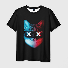 Мужская футболка 3D с принтом Кот XX в Новосибирске, 100% полиэфир | прямой крой, круглый вырез горловины, длина до линии бедер | глаза | глаза x | кашак | космос | кот | кота | коте | котейка | котейки | котёнок | котик | котики | коты | котэ | котя | котяра | котята | котятки | кошак | кошка | кэт | лев | пума | рысь | тигр | чёрный кот