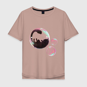Мужская футболка хлопок Oversize с принтом Котик в пузыре, черный в Екатеринбурге, 100% хлопок | свободный крой, круглый ворот, “спинка” длиннее передней части | звери | котики | коты | кошки | милый | подарок | пузырь | черный