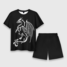 Мужской костюм с шортами 3D с принтом Дракон тату в Курске,  |  | белое на чёрном | восток | дракон | драконы | мифические существа | татуировка дракон | татуировки | узоры