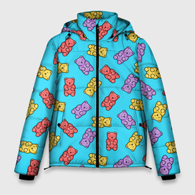 Мужская зимняя куртка 3D с принтом Мармеладные мишки в Тюмени, верх — 100% полиэстер; подкладка — 100% полиэстер; утеплитель — 100% полиэстер | длина ниже бедра, свободный силуэт Оверсайз. Есть воротник-стойка, отстегивающийся капюшон и ветрозащитная планка. 

Боковые карманы с листочкой на кнопках и внутренний карман на молнии. | 14 февраля | bears | jelly | валентин | день святого валентина | игрушки | мармелад | медведи | медвежата | милый | мимими | мишка | мишки | подарки | подарок | подарок девушке | подарок дочке | подарок парню