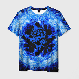 Мужская футболка 3D с принтом Лев в синем пламени , 100% полиэфир | прямой крой, круглый вырез горловины, длина до линии бедер | Тематика изображения на принте: lion | лев | огонь | пламя | синий