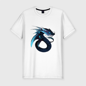 Мужская футболка хлопок Slim с принтом Морской левиафан в Санкт-Петербурге, 92% хлопок, 8% лайкра | приталенный силуэт, круглый вырез ворота, длина до линии бедра, короткий рукав | арт | глубина | дракон | дракон глубин | инопланетянин | левиафан | рисунок | синий