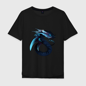 Мужская футболка хлопок Oversize с принтом Морской левиафан в Курске, 100% хлопок | свободный крой, круглый ворот, “спинка” длиннее передней части | арт | глубина | дракон | дракон глубин | инопланетянин | левиафан | рисунок | синий