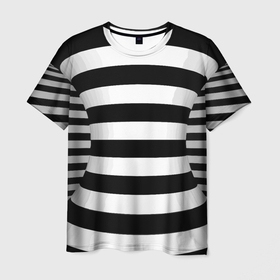 Мужская футболка 3D с принтом Оптическая иллюзия в Курске, 100% полиэфир | прямой крой, круглый вырез горловины, длина до линии бедер | геометрия | линии | обман | оптическая иллюзия | полосы | прикол | талия | фигура | черно белый