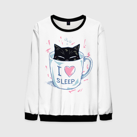 Мужской свитшот 3D с принтом Я Люблю Спать , 100% полиэстер с мягким внутренним слоем | круглый вырез горловины, мягкая резинка на манжетах и поясе, свободная посадка по фигуре | Тематика изображения на принте: cat | cats | coffee | i | love | nekoffee | night | sleep | вечер | жарко | зима | кот | котенок | котик | котэ | котяра | котята | кофе | кошка | люблю | любовь | нежное | нежный | ночь | сон | спать | тепло | холод | холодно | я