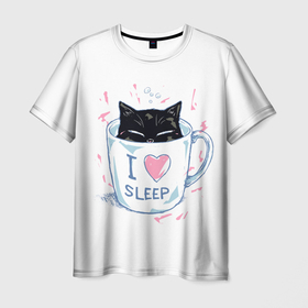 Мужская футболка 3D с принтом Я Люблю Спать в Екатеринбурге, 100% полиэфир | прямой крой, круглый вырез горловины, длина до линии бедер | Тематика изображения на принте: cat | cats | coffee | i | love | nekoffee | night | sleep | вечер | жарко | зима | кот | котенок | котик | котэ | котяра | котята | кофе | кошка | люблю | любовь | нежное | нежный | ночь | сон | спать | тепло | холод | холодно | я
