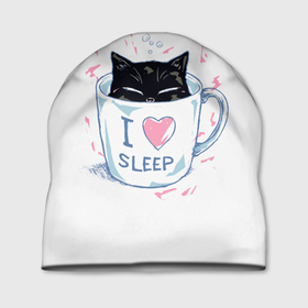 Шапка 3D с принтом Я Люблю Спать в Белгороде, 100% полиэстер | универсальный размер, печать по всей поверхности изделия | cat | cats | coffee | i | love | nekoffee | night | sleep | вечер | жарко | зима | кот | котенок | котик | котэ | котяра | котята | кофе | кошка | люблю | любовь | нежное | нежный | ночь | сон | спать | тепло | холод | холодно | я