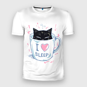 Мужская футболка 3D Slim с принтом Я Люблю Спать в Петрозаводске, 100% полиэстер с улучшенными характеристиками | приталенный силуэт, круглая горловина, широкие плечи, сужается к линии бедра | cat | cats | coffee | i | love | nekoffee | night | sleep | вечер | жарко | зима | кот | котенок | котик | котэ | котяра | котята | кофе | кошка | люблю | любовь | нежное | нежный | ночь | сон | спать | тепло | холод | холодно | я