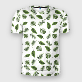 Мужская футболка 3D Slim с принтом папоротник в Курске, 100% полиэстер с улучшенными характеристиками | приталенный силуэт, круглая горловина, широкие плечи, сужается к линии бедра | paporotnik | абстракция | зеленый | лето | листья | пляж | простота | узор