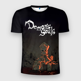 Мужская футболка 3D Slim с принтом Demons souls в Белгороде, 100% полиэстер с улучшенными характеристиками | приталенный силуэт, круглая горловина, широкие плечи, сужается к линии бедра | dark souls | demon souls | demons souls | demons souls remastered | git gud | гит гуд | дарк соулз | демон соулз