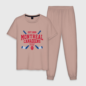 Мужская пижама хлопок с принтом Монреаль Канадиенс в Петрозаводске, 100% хлопок | брюки и футболка прямого кроя, без карманов, на брюках мягкая резинка на поясе и по низу штанин
 | canadiens | hockey | montreal | montreal canadiens | nhl | usa | канадиенс | монреаль | монреаль канадиенс | нхл | спорт | сша | хоккей | шайба