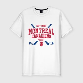 Мужская футболка хлопок Slim с принтом Монреаль Канадиенс в Тюмени, 92% хлопок, 8% лайкра | приталенный силуэт, круглый вырез ворота, длина до линии бедра, короткий рукав | canadiens | hockey | montreal | montreal canadiens | nhl | usa | канадиенс | монреаль | монреаль канадиенс | нхл | спорт | сша | хоккей | шайба