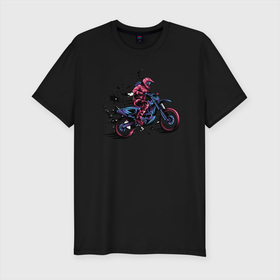 Мужская футболка хлопок Slim с принтом Мотокросс в Курске, 92% хлопок, 8% лайкра | приталенный силуэт, круглый вырез ворота, длина до линии бедра, короткий рукав | moto | motocross | motorcycle | мото | мотокросс | мотоцикл | мотоциклист | мотоциклисты | мотоциклы | неон | череп | шлем