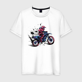 Мужская футболка хлопок с принтом Мотокросс в Кировске, 100% хлопок | прямой крой, круглый вырез горловины, длина до линии бедер, слегка спущенное плечо. | moto | motocross | motorcycle | мото | мотокросс | мотоцикл | мотоциклист | мотоциклисты | мотоциклы | неон | череп | шлем