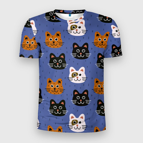 Мужская футболка 3D Slim с принтом Котики в Кировске, 100% полиэстер с улучшенными характеристиками | приталенный силуэт, круглая горловина, широкие плечи, сужается к линии бедра | cat | арткот | кот | котики.кошки | коты арт | паттерн кот