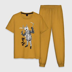 Мужская пижама хлопок с принтом DOROHEDORO в Санкт-Петербурге, 100% хлопок | брюки и футболка прямого кроя, без карманов, на брюках мягкая резинка на поясе и по низу штанин
 | anime | dorohedoro | ebisu | manga | аниме | дорохедоро | манга | эбису