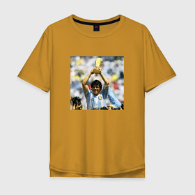 Мужская футболка хлопок Oversize с принтом Диего Марадона  в Екатеринбурге, 100% хлопок | свободный крой, круглый ворот, “спинка” длиннее передней части | diego | maradona | maradonna | napoli | бога | диего | марадона | марадонна | наполи | ретро | рука | форма | футбол