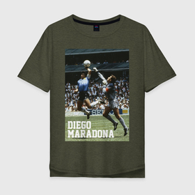 Мужская футболка хлопок Oversize с принтом Диего Армандо Марадона в Новосибирске, 100% хлопок | свободный крой, круглый ворот, “спинка” длиннее передней части | diego | maradona | maradonna | napoli | армандо | бога | диего | марадона | марадонна | наполи | ретро | рука | форма | футбол