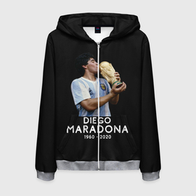 Мужская толстовка 3D на молнии с принтом Diego Maradona в Курске, 100% полиэстер | длина до линии бедра, манжеты и пояс оформлены мягкой тканевой резинкой, двухслойный капюшон со шнурком для регулировки, спереди молния, по бокам два кармана | 10 | 1960 | 2020 | argentina | barcelona | diego | football | legend | leo | lionel | maradona | messi | retro | rip | soccer | аргентина | барселона | бога | диего | легенда | лионель | марадона | месси | мяч | ретро | рука | форма | футбол