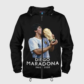 Мужская ветровка 3D с принтом Diego Maradona в Екатеринбурге, 100% полиэстер | подол и капюшон оформлены резинкой с фиксаторами, два кармана без застежек по бокам, один потайной карман на груди | 10 | 1960 | 2020 | argentina | barcelona | diego | football | legend | leo | lionel | maradona | messi | retro | rip | soccer | аргентина | барселона | бога | диего | легенда | лионель | марадона | месси | мяч | ретро | рука | форма | футбол