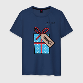 Мужская футболка хлопок с принтом Friends. Подарок Monica в Тюмени, 100% хлопок | прямой крой, круглый вырез горловины, длина до линии бедер, слегка спущенное плечо. | Тематика изображения на принте: christmas | friends | gift | monica | vdkarsve | xmas | друзья | новый год | подарок | сериал