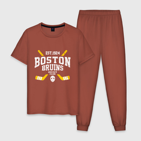 Мужская пижама хлопок с принтом Бостон Брюинз , 100% хлопок | брюки и футболка прямого кроя, без карманов, на брюках мягкая резинка на поясе и по низу штанин
 | boston | boston bruins | bruins | hockey | nhl | usa | бостон | бостон брюинз | нхл | спорт | сша | хоккей | шайба