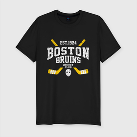 Мужская футболка хлопок Slim с принтом Бостон Брюинз , 92% хлопок, 8% лайкра | приталенный силуэт, круглый вырез ворота, длина до линии бедра, короткий рукав | boston | boston bruins | bruins | hockey | nhl | usa | бостон | бостон брюинз | нхл | спорт | сша | хоккей | шайба