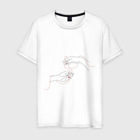 Мужская футболка хлопок с принтом Руки , 100% хлопок | прямой крой, круглый вырез горловины, длина до линии бедер, слегка спущенное плечо. | красная нить | парные | руки | связь
