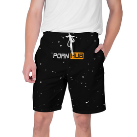 Мужские шорты 3D с принтом Pornhub ,  полиэстер 100% | прямой крой, два кармана без застежек по бокам. Мягкая трикотажная резинка на поясе, внутри которой широкие завязки. Длина чуть выше колен | black | черный